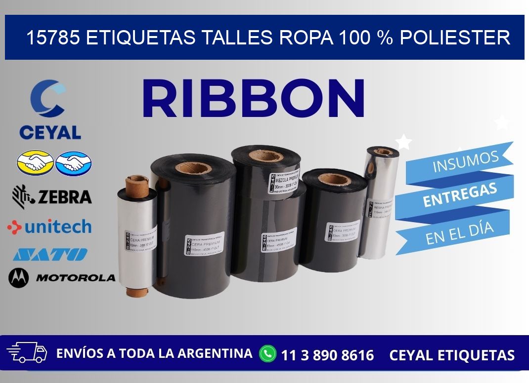 15785 ETIQUETAS TALLES ROPA 100 % POLIESTER