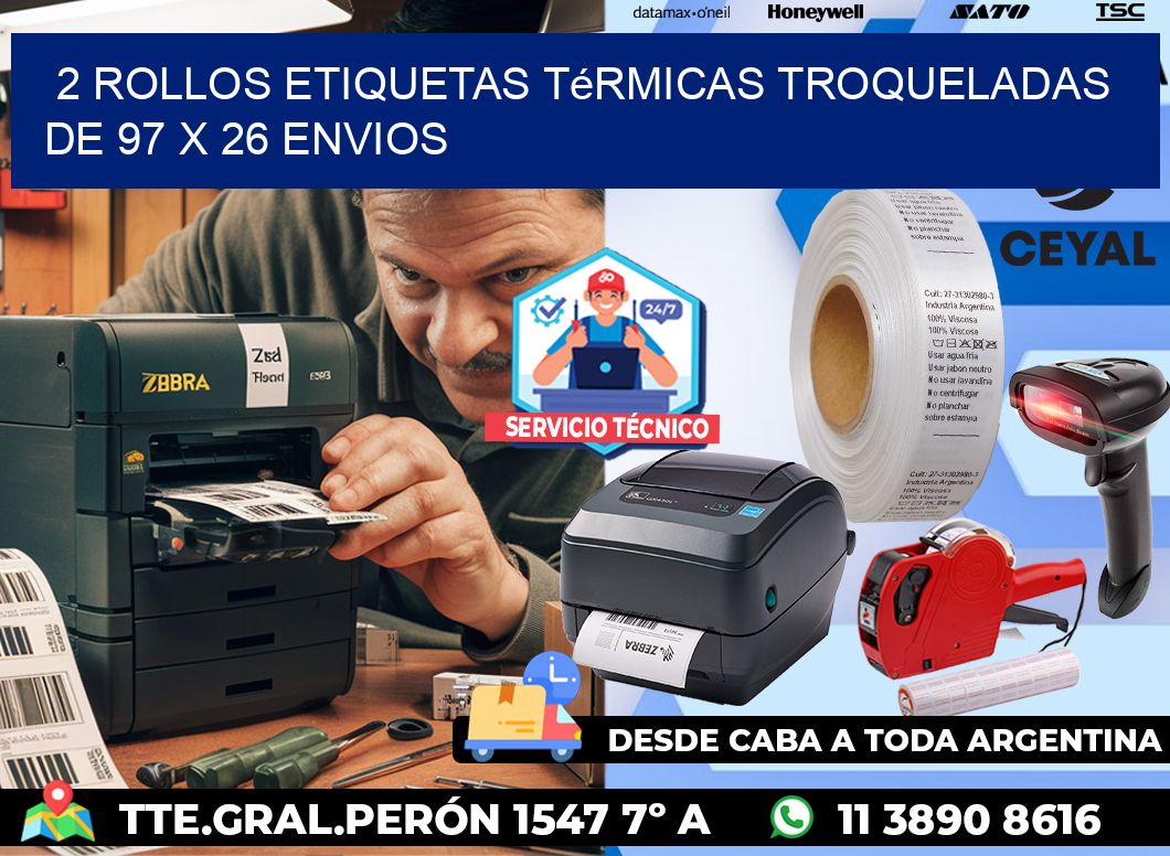 2 Rollos Etiquetas Térmicas Troqueladas De 97 x 26 ENVIOS