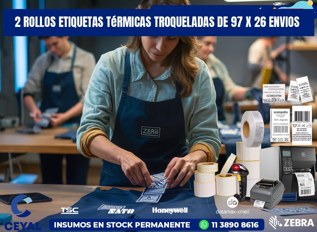 2 Rollos Etiquetas Térmicas Troqueladas De 97 x 26 ENVIOS