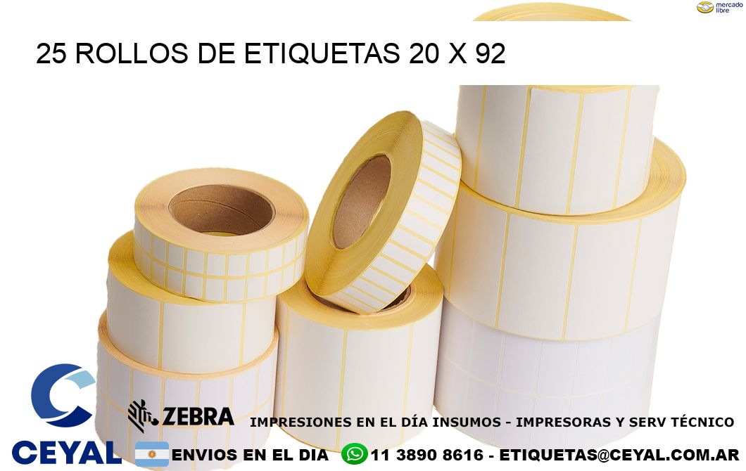 25 ROLLOS DE ETIQUETAS 20 x 92