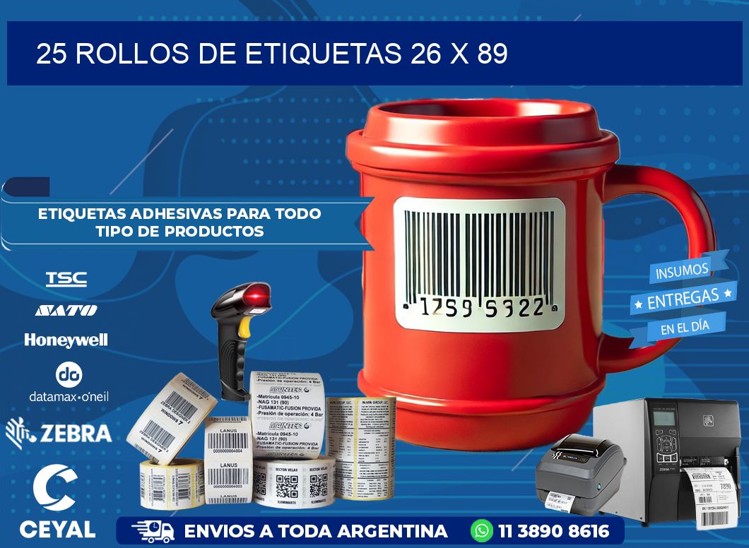25 ROLLOS DE ETIQUETAS 26 x 89