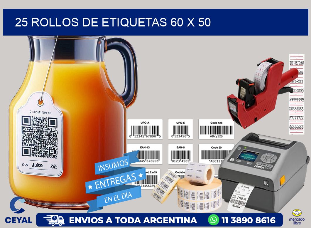 25 ROLLOS DE ETIQUETAS 60 x 50
