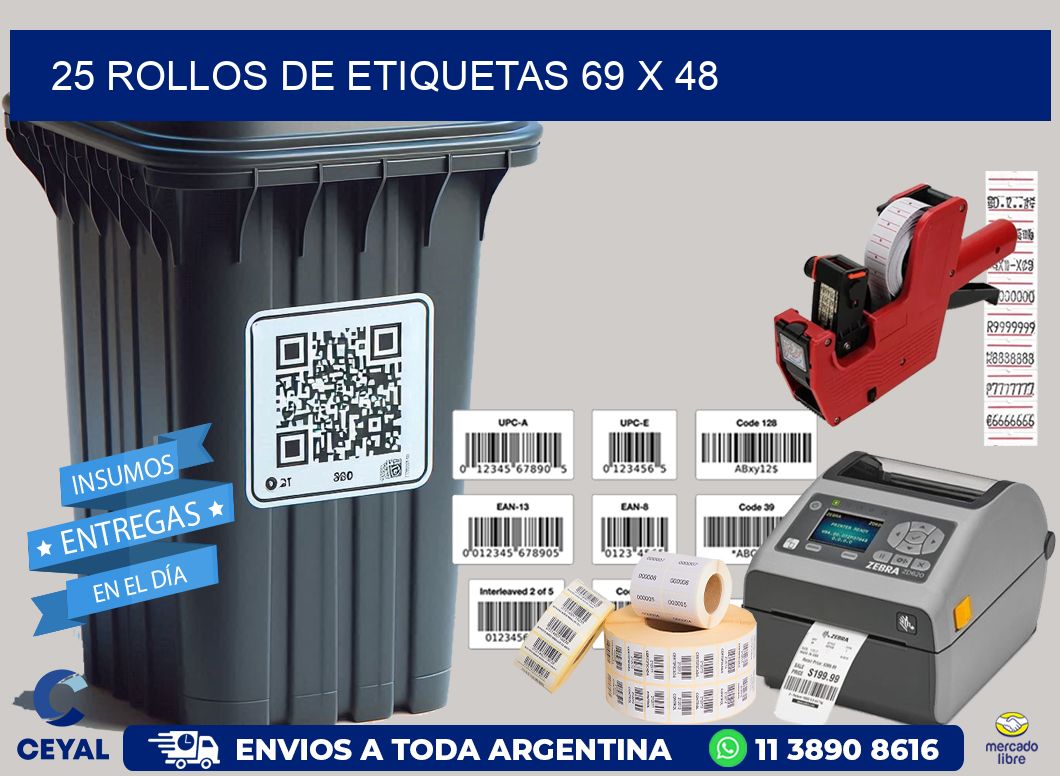25 ROLLOS DE ETIQUETAS 69 x 48