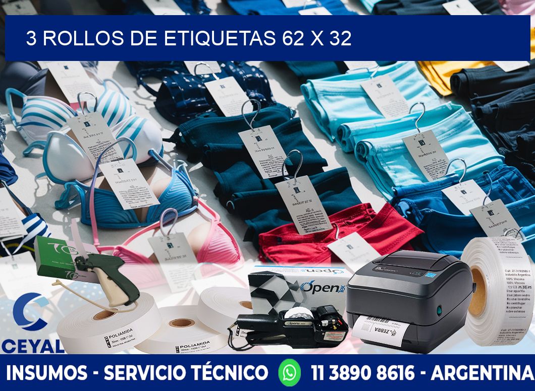 3 ROLLOS DE ETIQUETAS 62 x 32