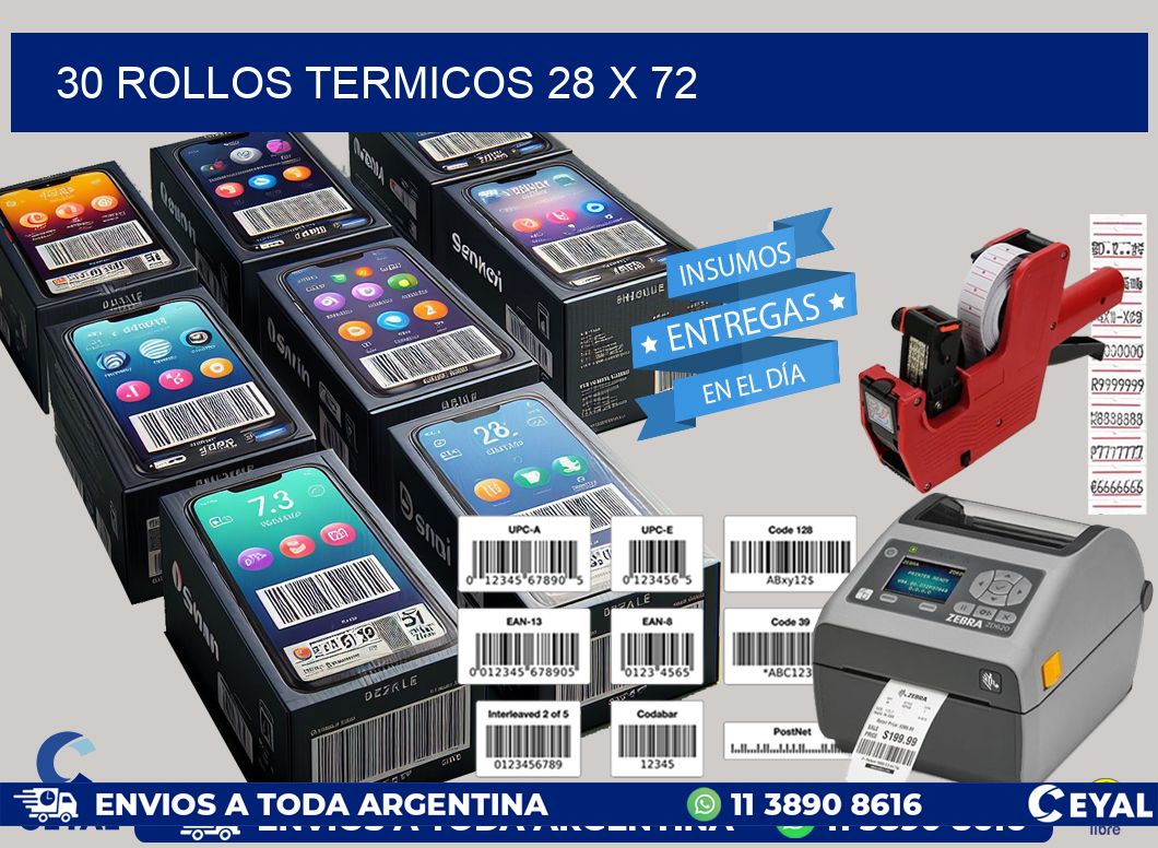 30 ROLLOS TERMICOS 28 x 72