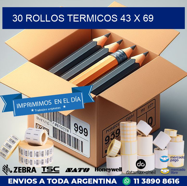 30 ROLLOS TERMICOS 43 x 69