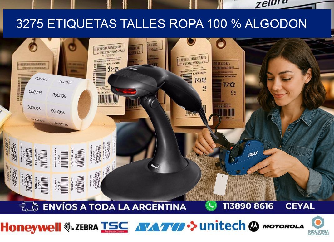 3275 ETIQUETAS TALLES ROPA 100 % ALGODON