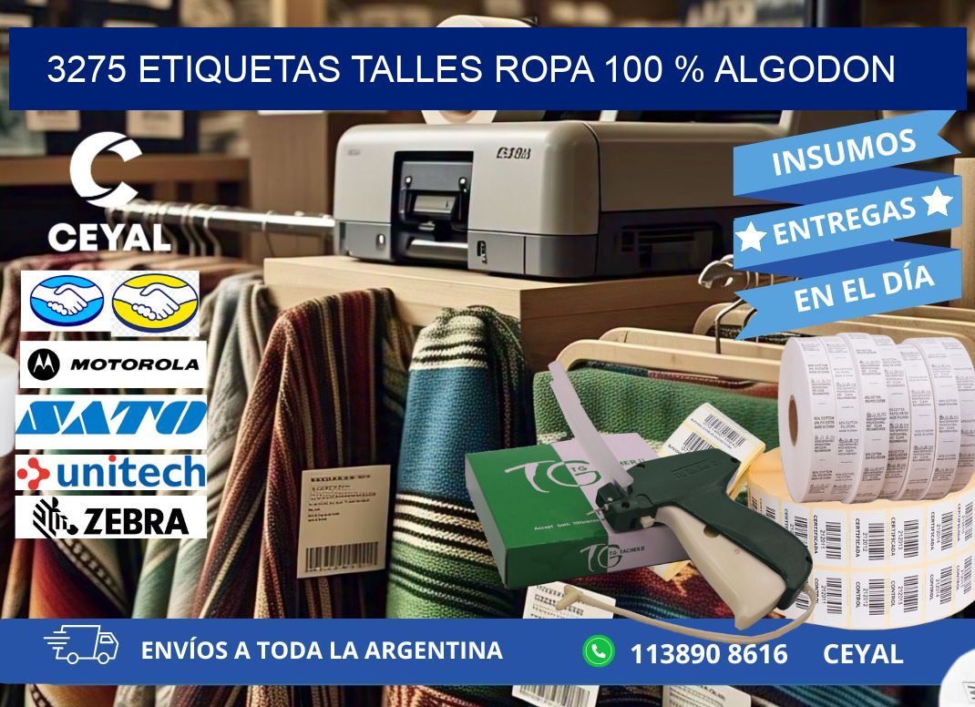 3275 ETIQUETAS TALLES ROPA 100 % ALGODON