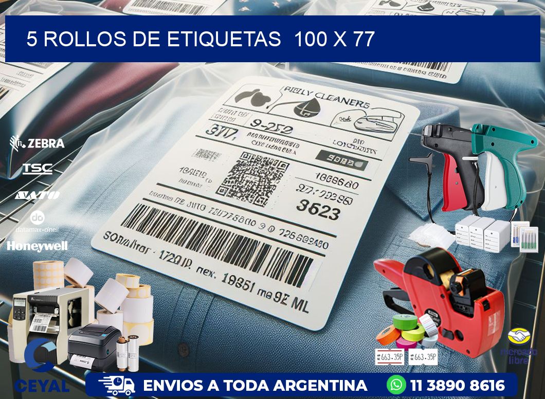 5 ROLLOS DE ETIQUETAS 100 x 77
