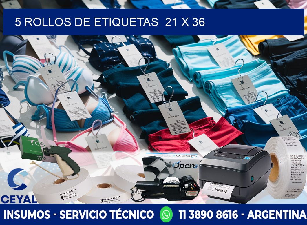 5 ROLLOS DE ETIQUETAS  21 x 36