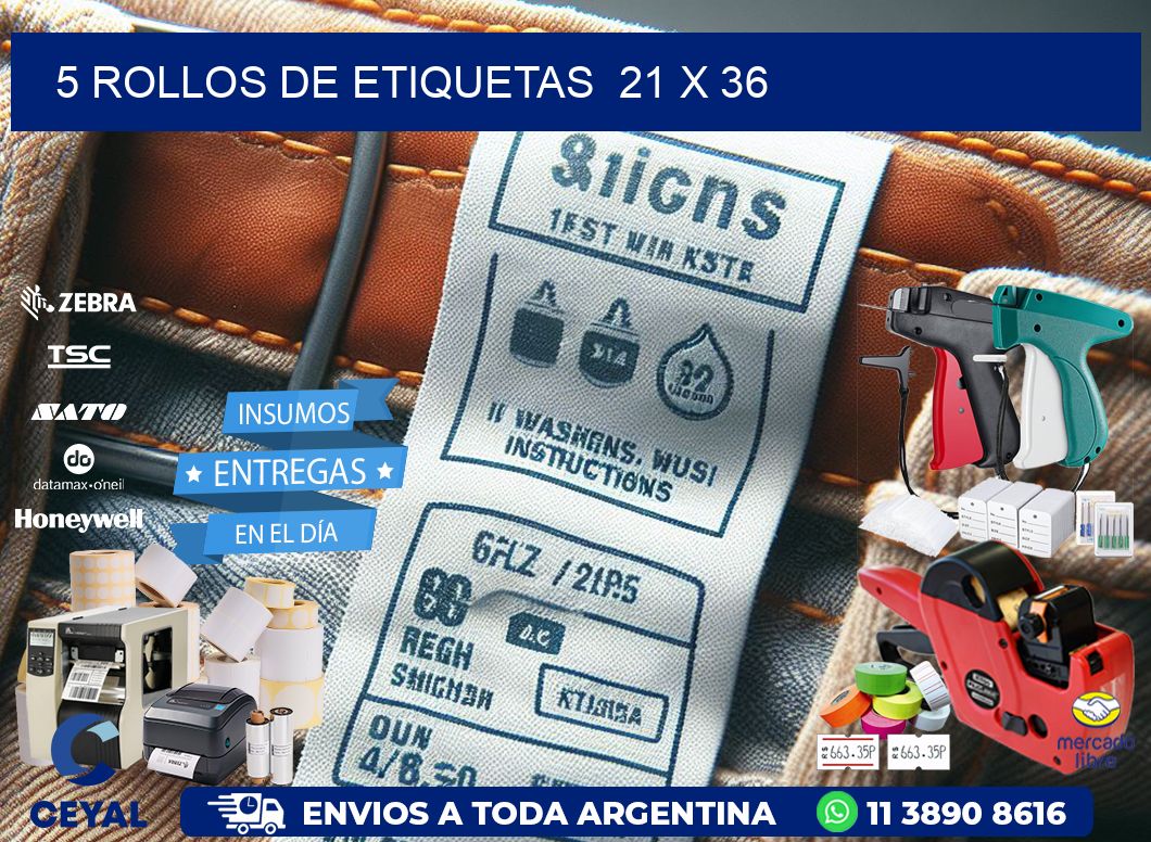 5 ROLLOS DE ETIQUETAS 21 x 36