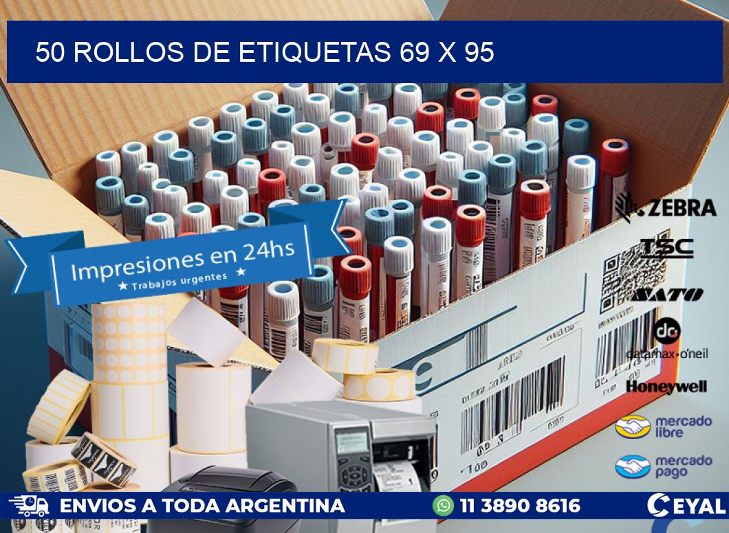 50 ROLLOS DE ETIQUETAS 69 x 95