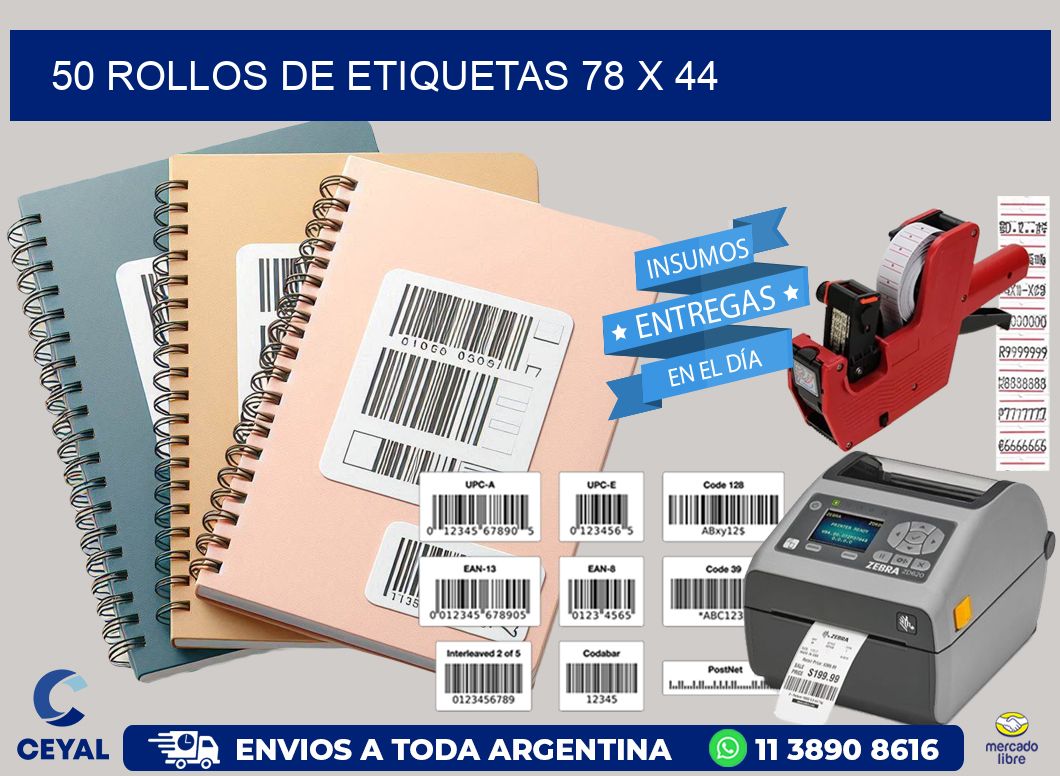 50 ROLLOS DE ETIQUETAS 78 x 44