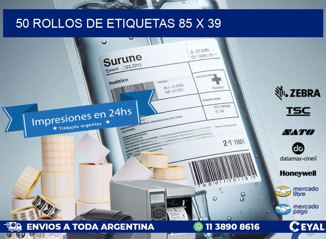 50 ROLLOS DE ETIQUETAS 85 x 39