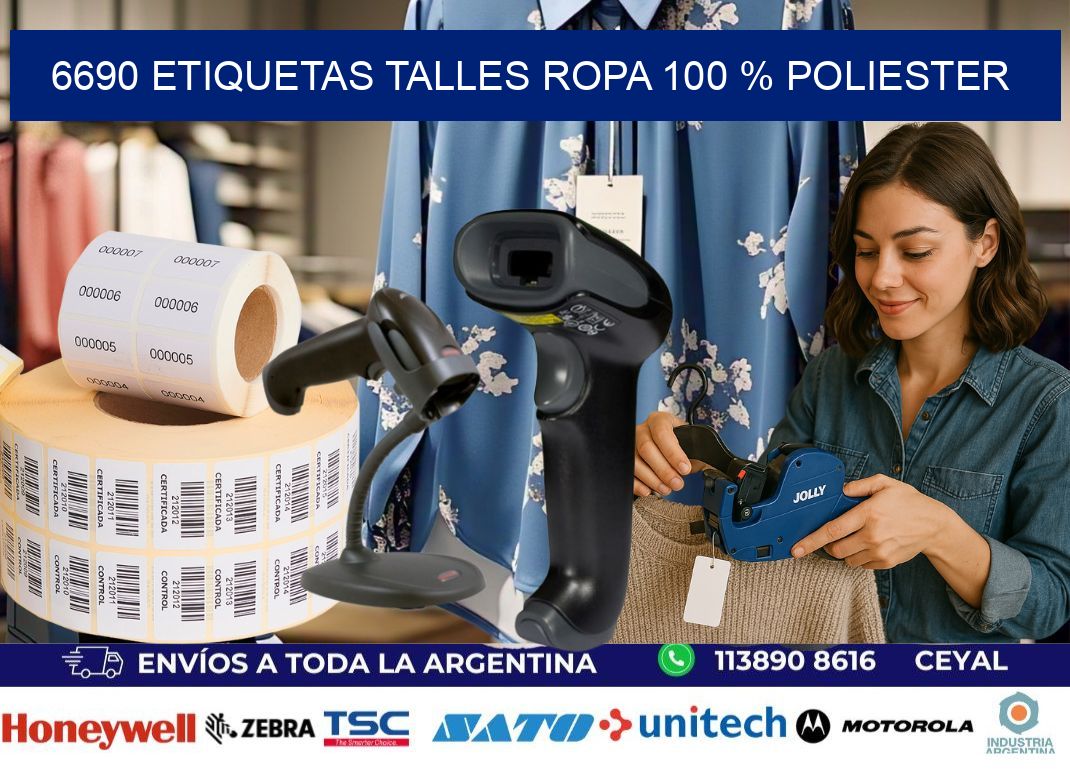 6690 ETIQUETAS TALLES ROPA 100 % POLIESTER