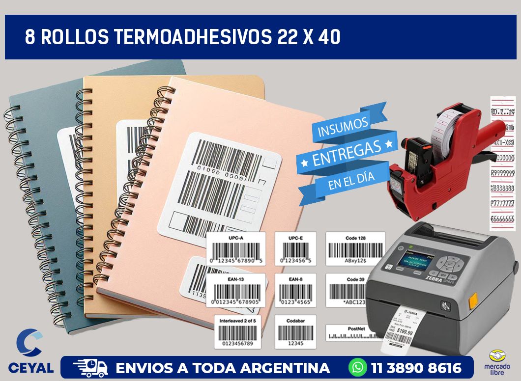 8 ROLLOS TERMOADHESIVOS 22 x 40