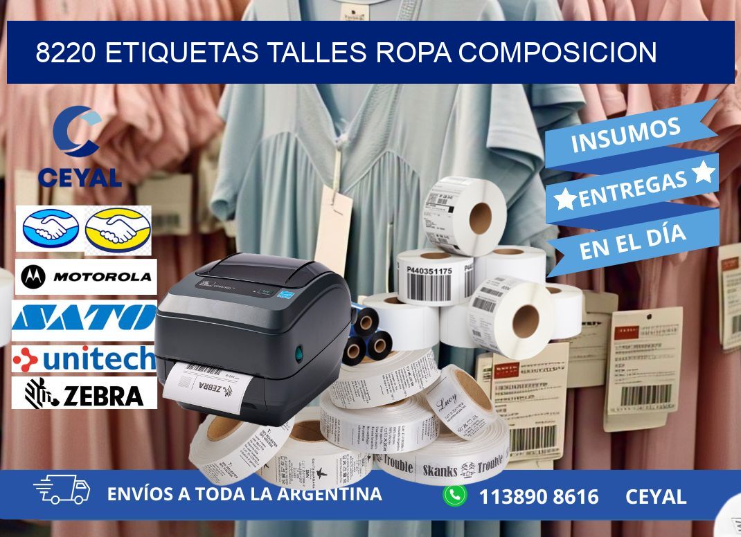 8220 ETIQUETAS TALLES ROPA COMPOSICION