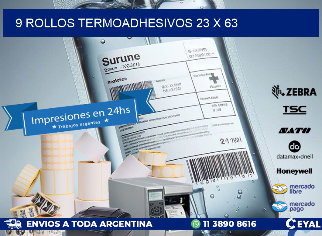 9 ROLLOS TERMOADHESIVOS 23 x 63