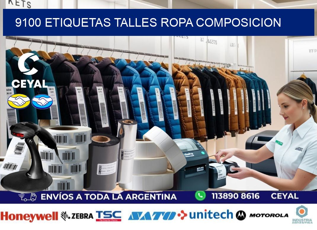 9100 ETIQUETAS TALLES ROPA COMPOSICION