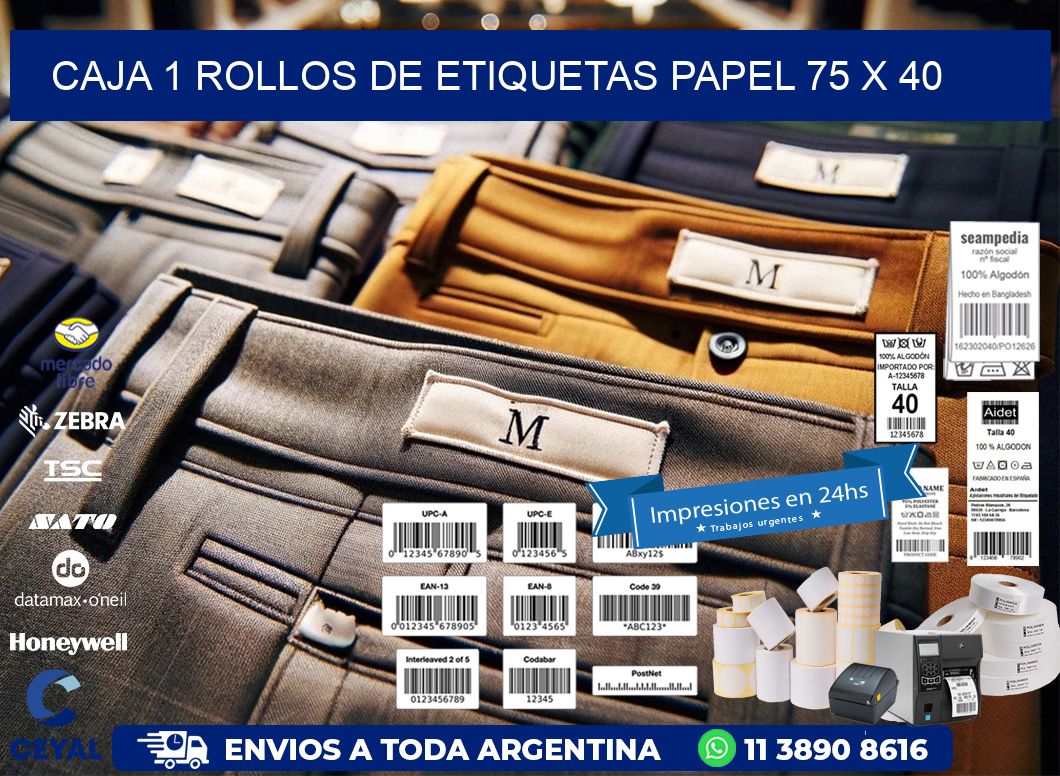 CAJA 1 ROLLOS DE ETIQUETAS PAPEL 75 x 40
