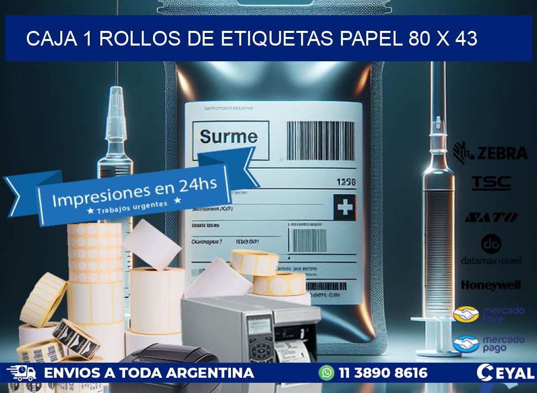 CAJA 1 ROLLOS DE ETIQUETAS PAPEL 80 x 43