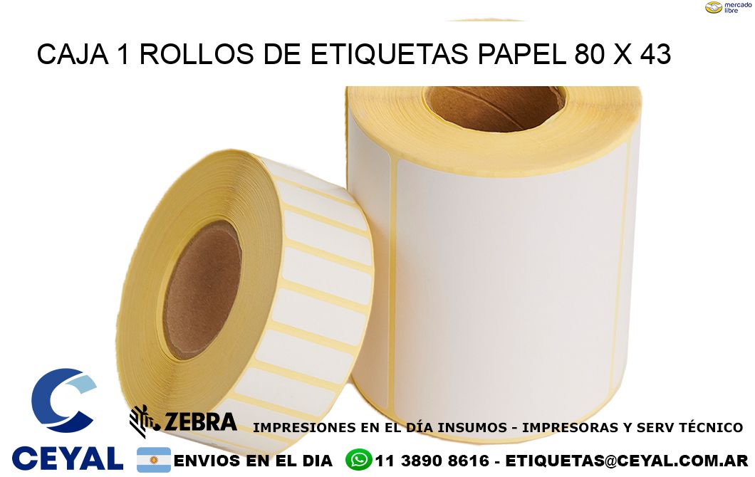 CAJA 1 ROLLOS DE ETIQUETAS PAPEL 80 x 43
