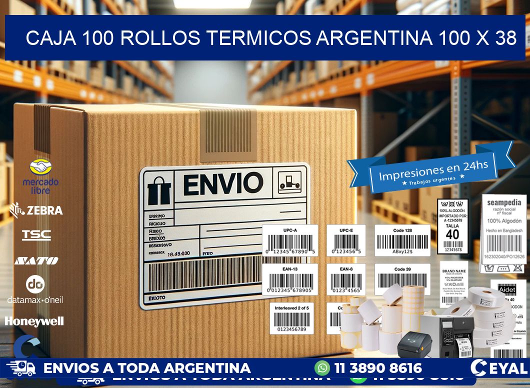 CAJA 100 ROLLOS TERMICOS ARGENTINA 100 x 38