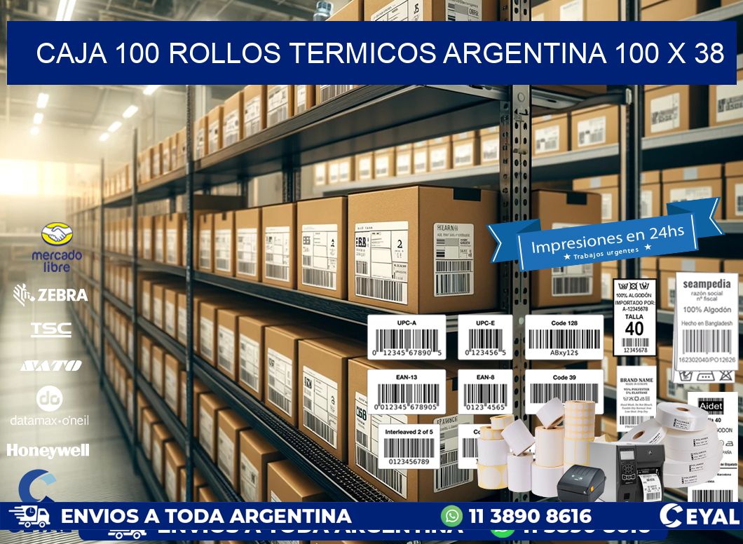 CAJA 100 ROLLOS TERMICOS ARGENTINA 100 x 38