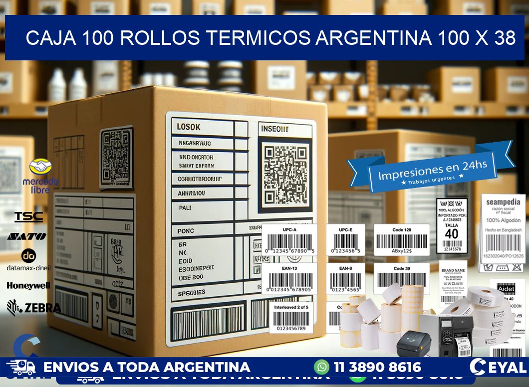 CAJA 100 ROLLOS TERMICOS ARGENTINA 100 x 38