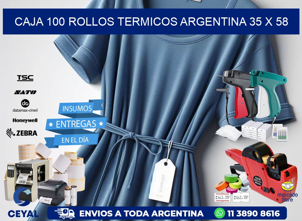CAJA 100 ROLLOS TERMICOS ARGENTINA 35 x 58