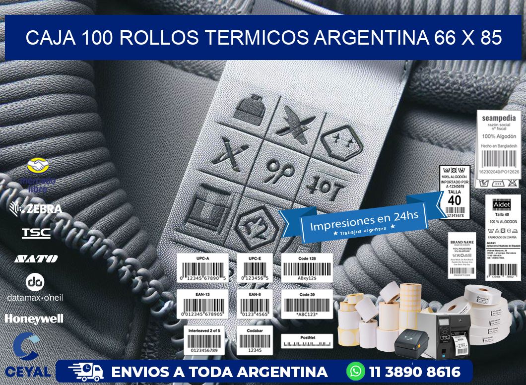 CAJA 100 ROLLOS TERMICOS ARGENTINA 66 x 85