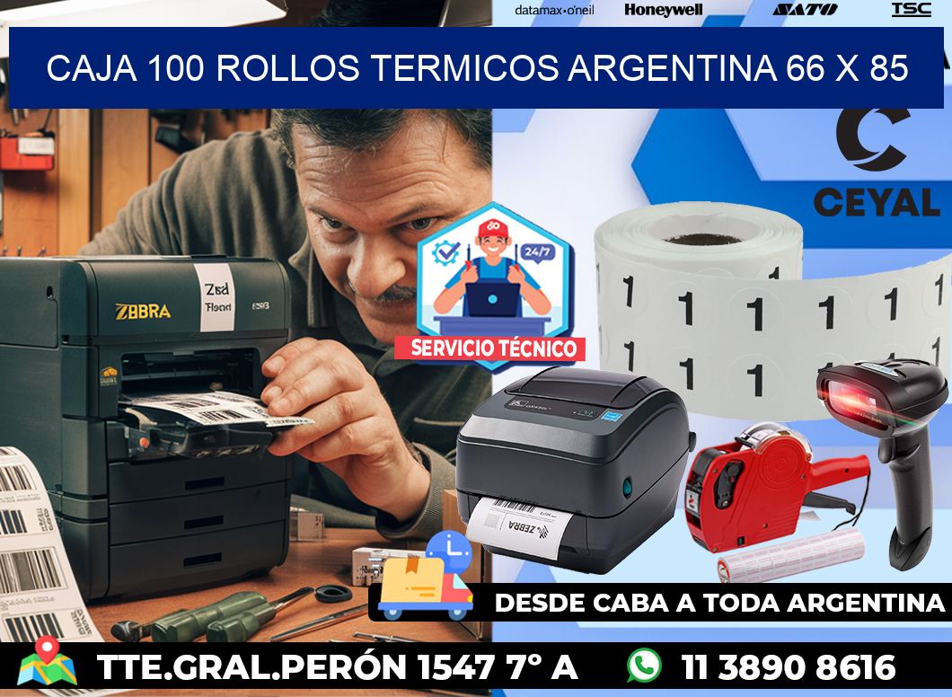 CAJA 100 ROLLOS TERMICOS ARGENTINA 66 x 85