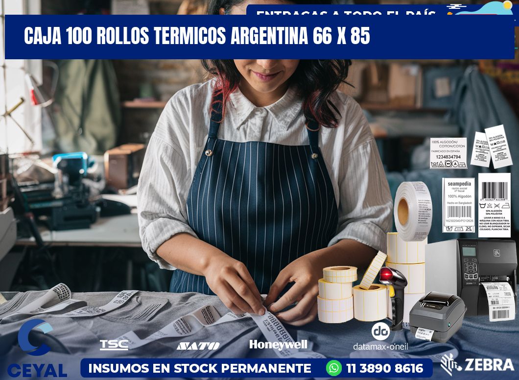 CAJA 100 ROLLOS TERMICOS ARGENTINA 66 x 85