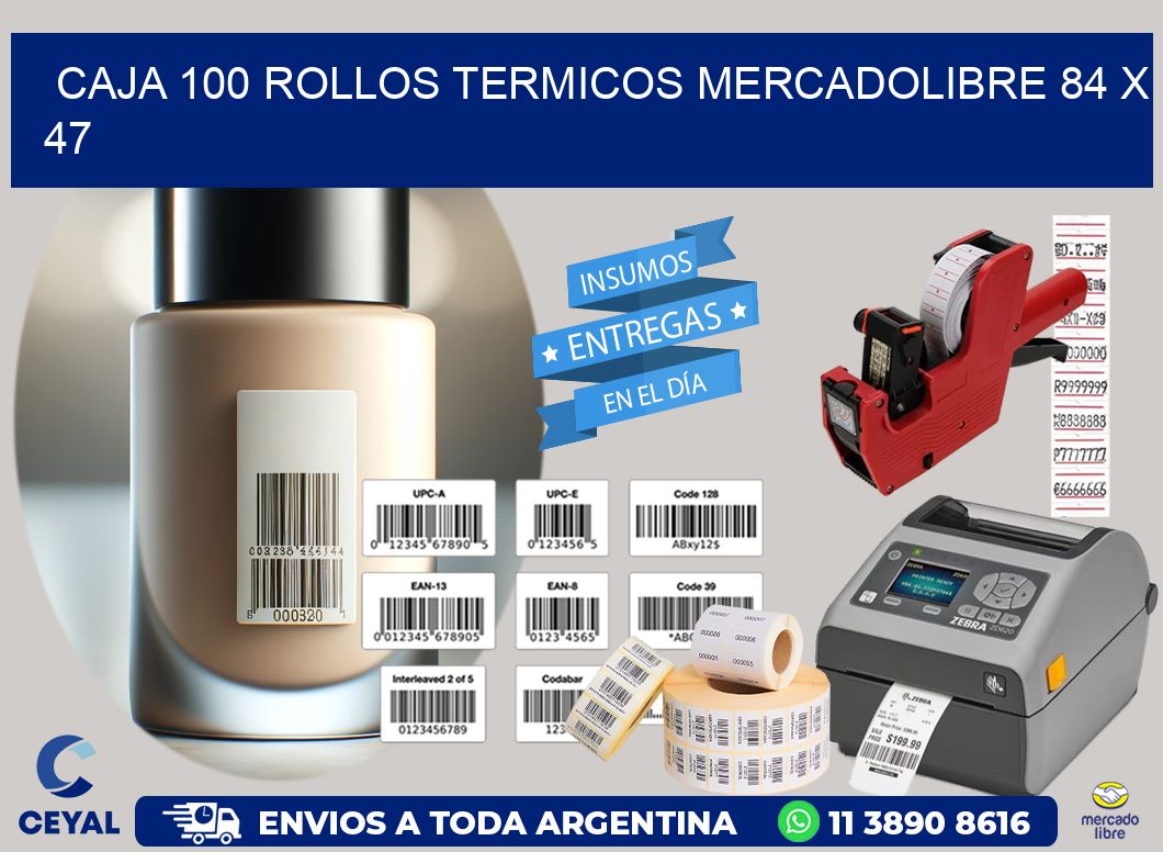 CAJA 100 ROLLOS TERMICOS MERCADOLIBRE 84 x 47