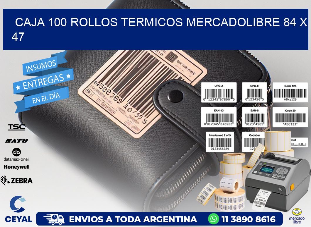 CAJA 100 ROLLOS TERMICOS MERCADOLIBRE 84 x 47