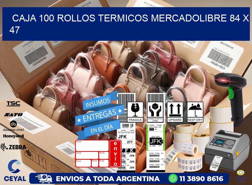 CAJA 100 ROLLOS TERMICOS MERCADOLIBRE 84 x 47