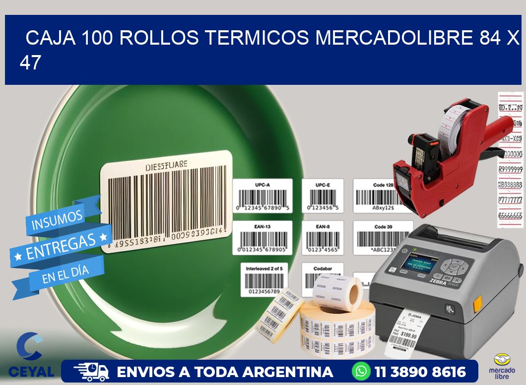 CAJA 100 ROLLOS TERMICOS MERCADOLIBRE 84 x 47