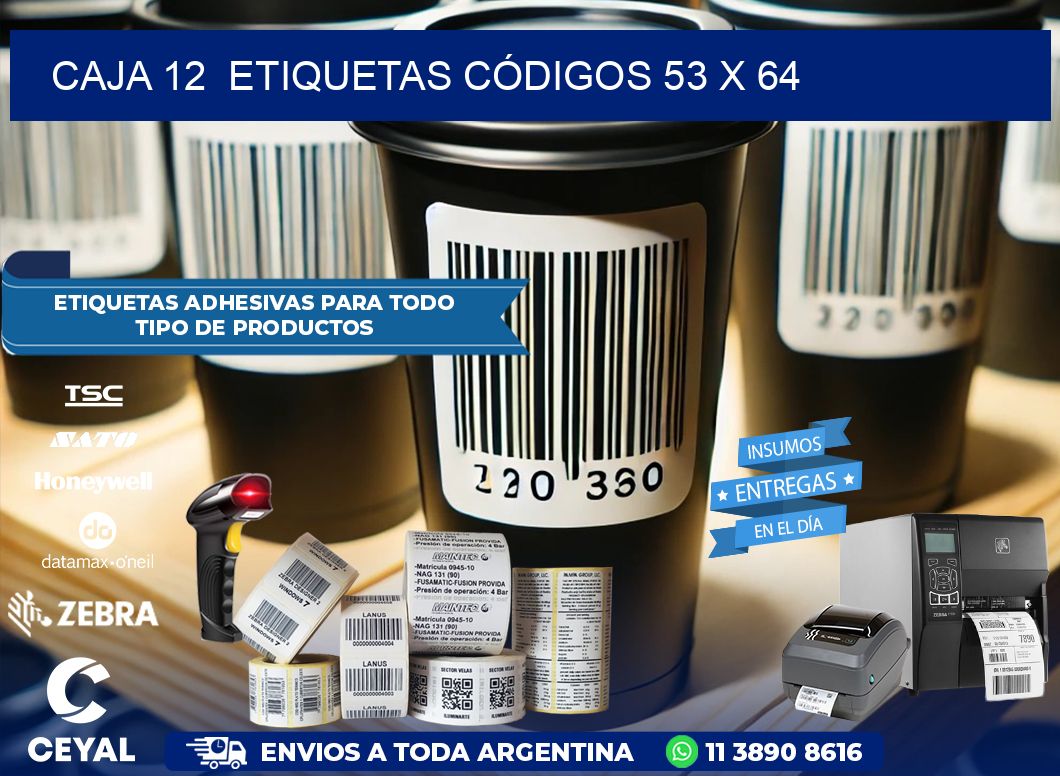 CAJA 12  ETIQUETAS CÓDIGOS 53 x 64