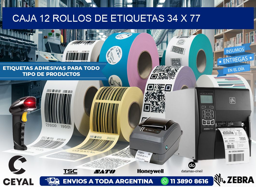 CAJA 12 ROLLOS DE ETIQUETAS 34 x 77