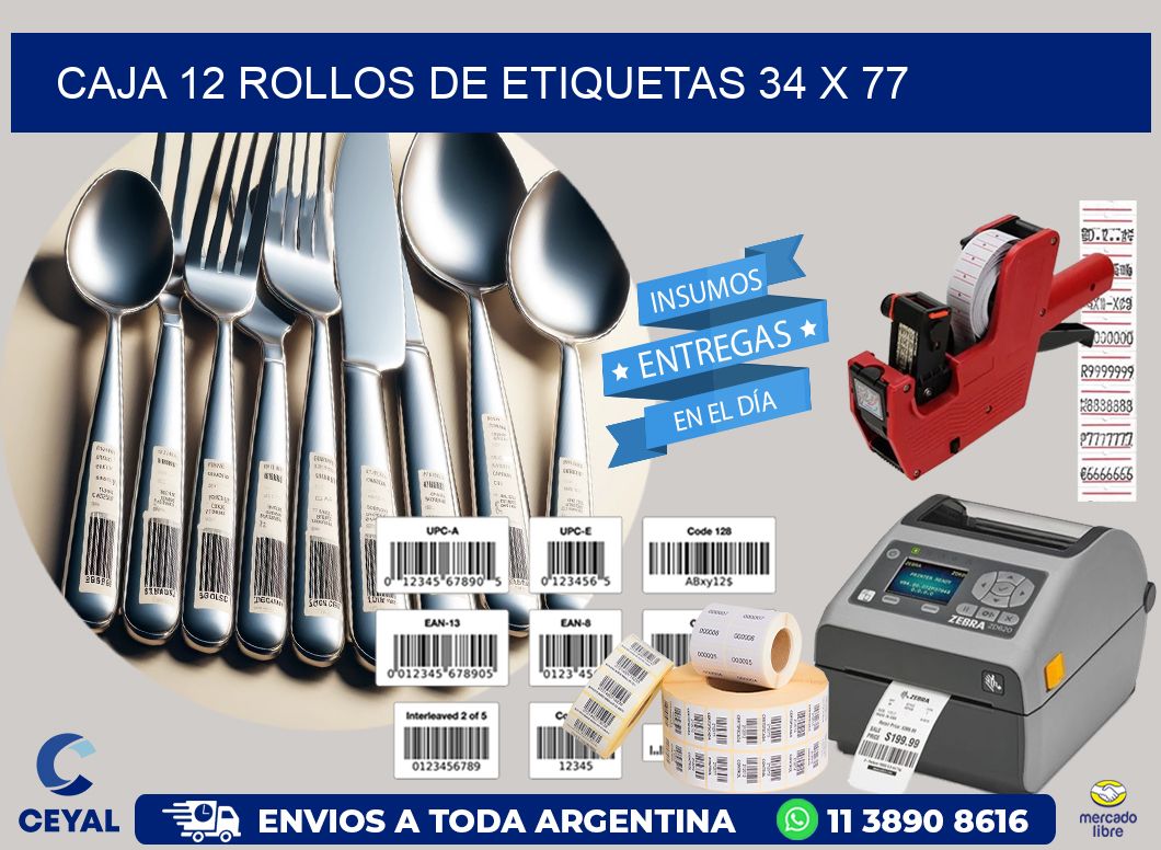 CAJA 12 ROLLOS DE ETIQUETAS 34 x 77