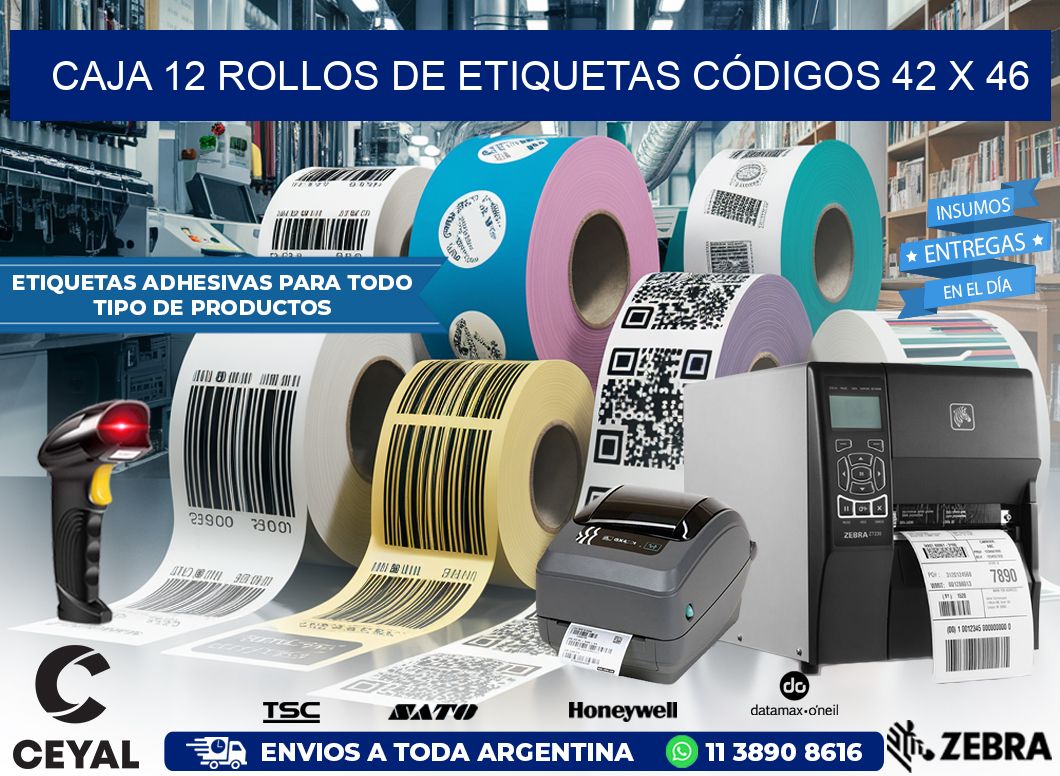 CAJA 12 ROLLOS DE ETIQUETAS CÓDIGOS 42 x 46