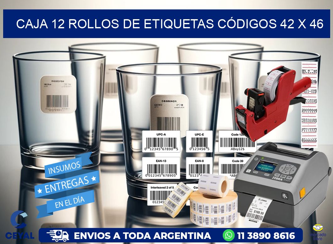 CAJA 12 ROLLOS DE ETIQUETAS CÓDIGOS 42 x 46