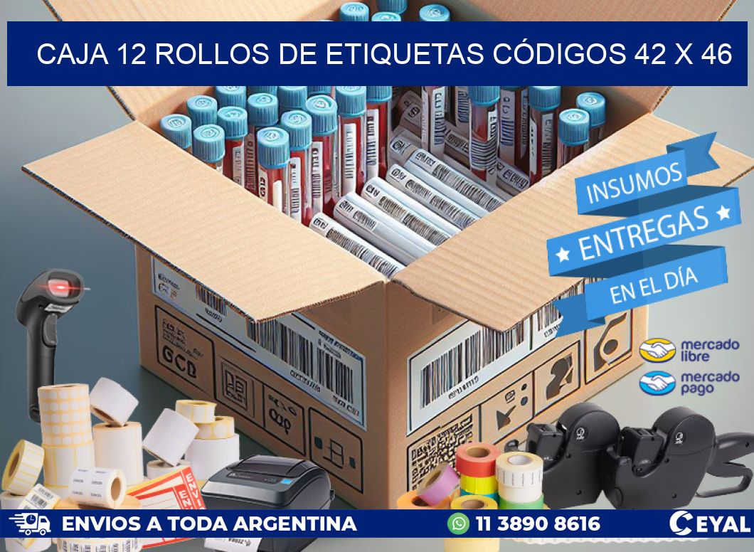 CAJA 12 ROLLOS DE ETIQUETAS CÓDIGOS 42 x 46