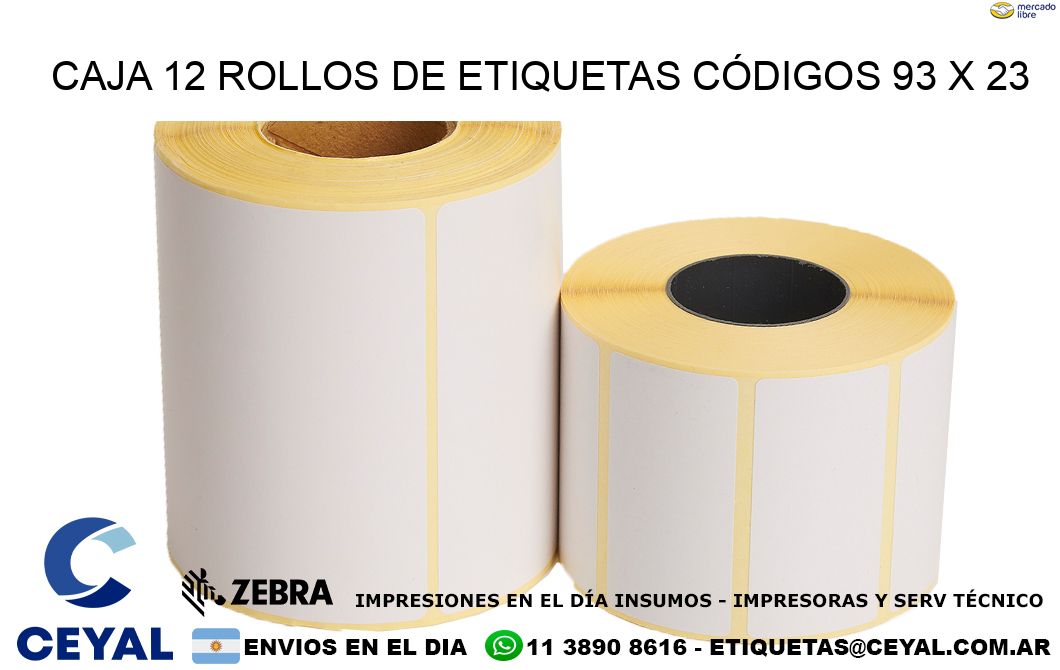 CAJA 12 ROLLOS DE ETIQUETAS CÓDIGOS 93 x 23