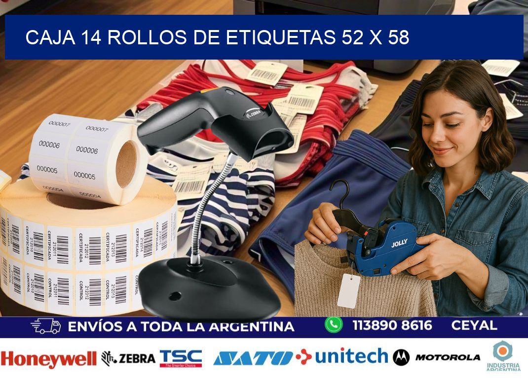 CAJA 14 ROLLOS DE ETIQUETAS 52 x 58