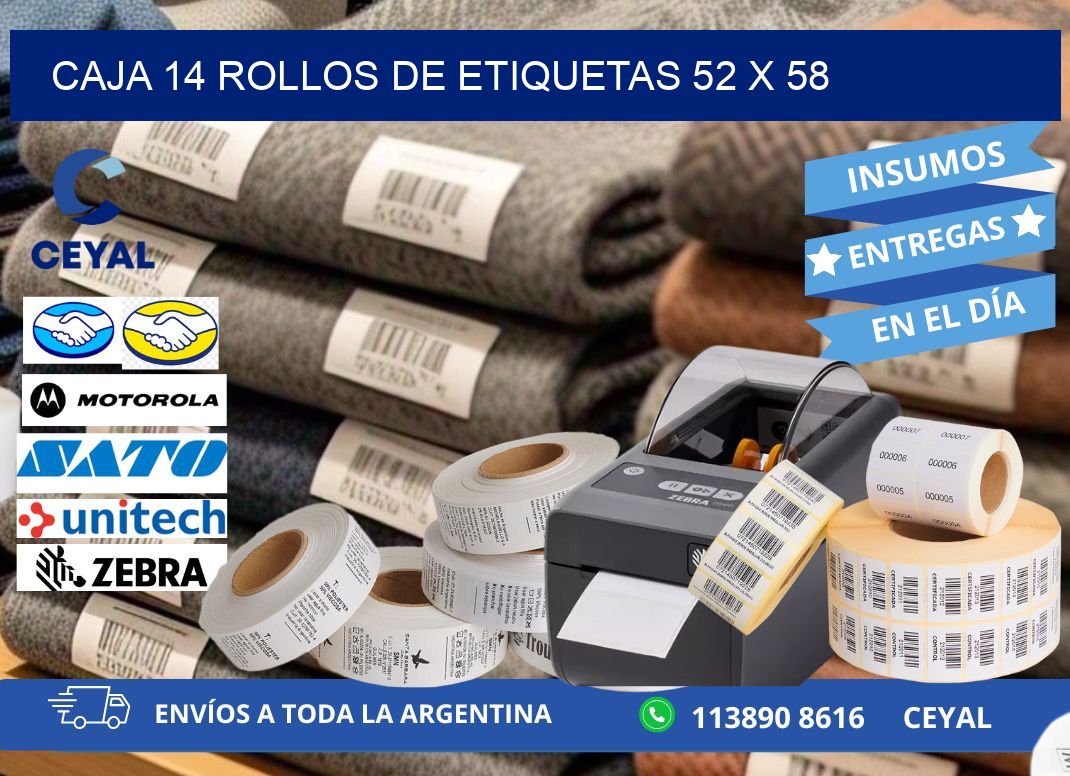CAJA 14 ROLLOS DE ETIQUETAS 52 x 58