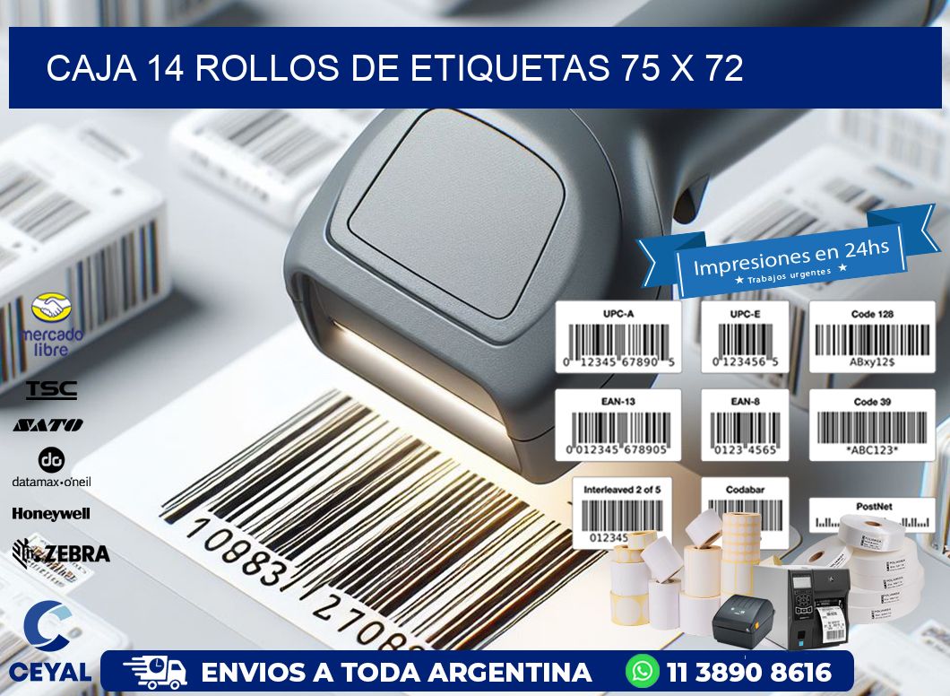 CAJA 14 ROLLOS DE ETIQUETAS 75 x 72