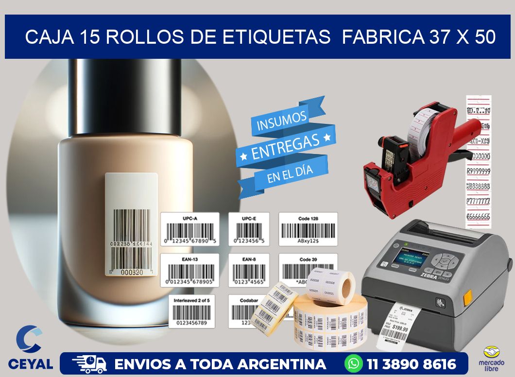 CAJA 15 ROLLOS DE ETIQUETAS  FABRICA 37 x 50