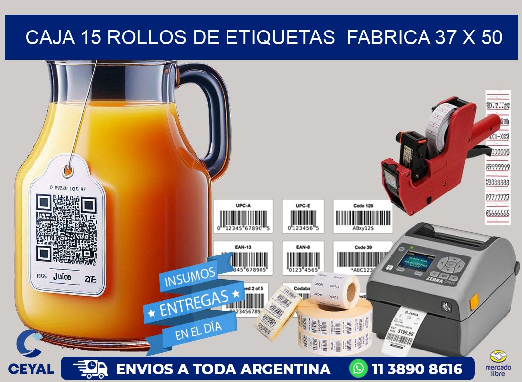 CAJA 15 ROLLOS DE ETIQUETAS  FABRICA 37 x 50
