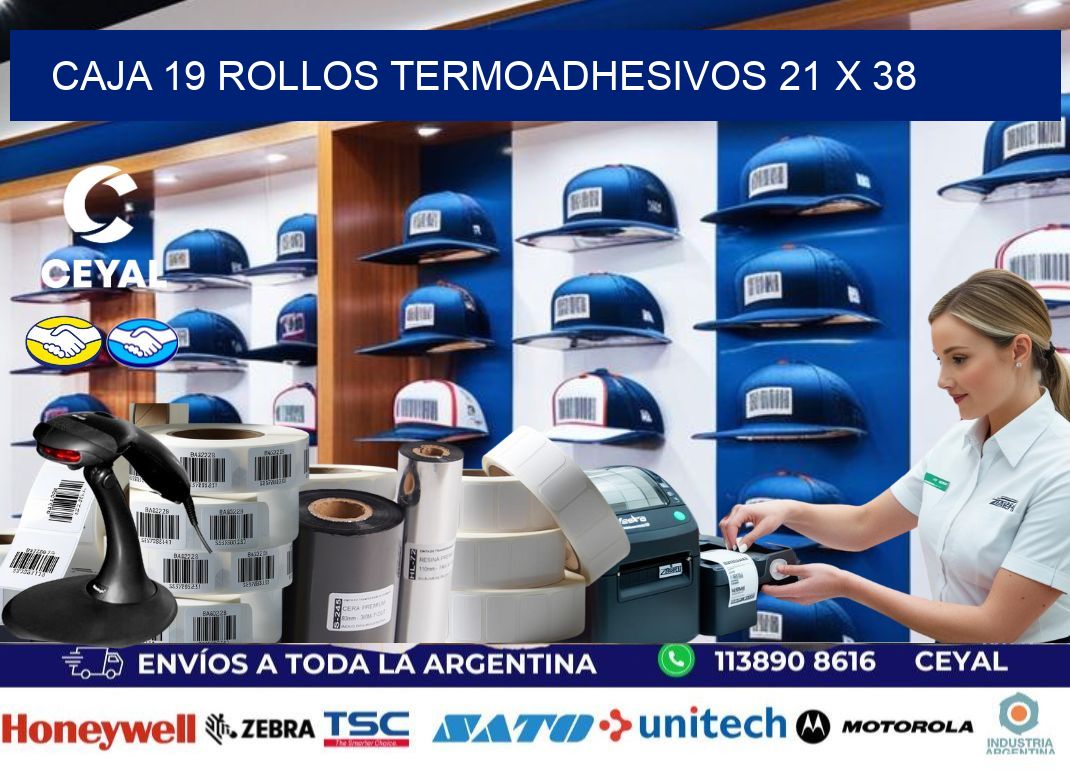 CAJA 19 ROLLOS TERMOADHESIVOS 21 x 38